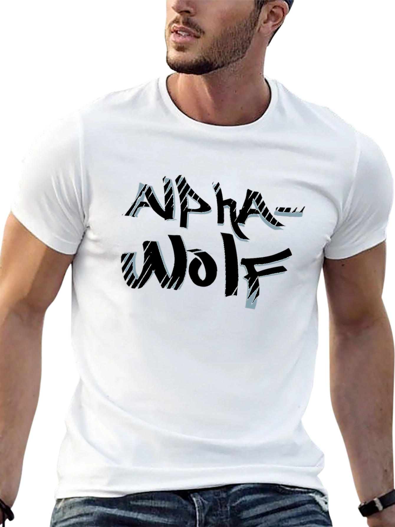 Alpha Wolf Graphic Tee - Black Cotton T-Shirt