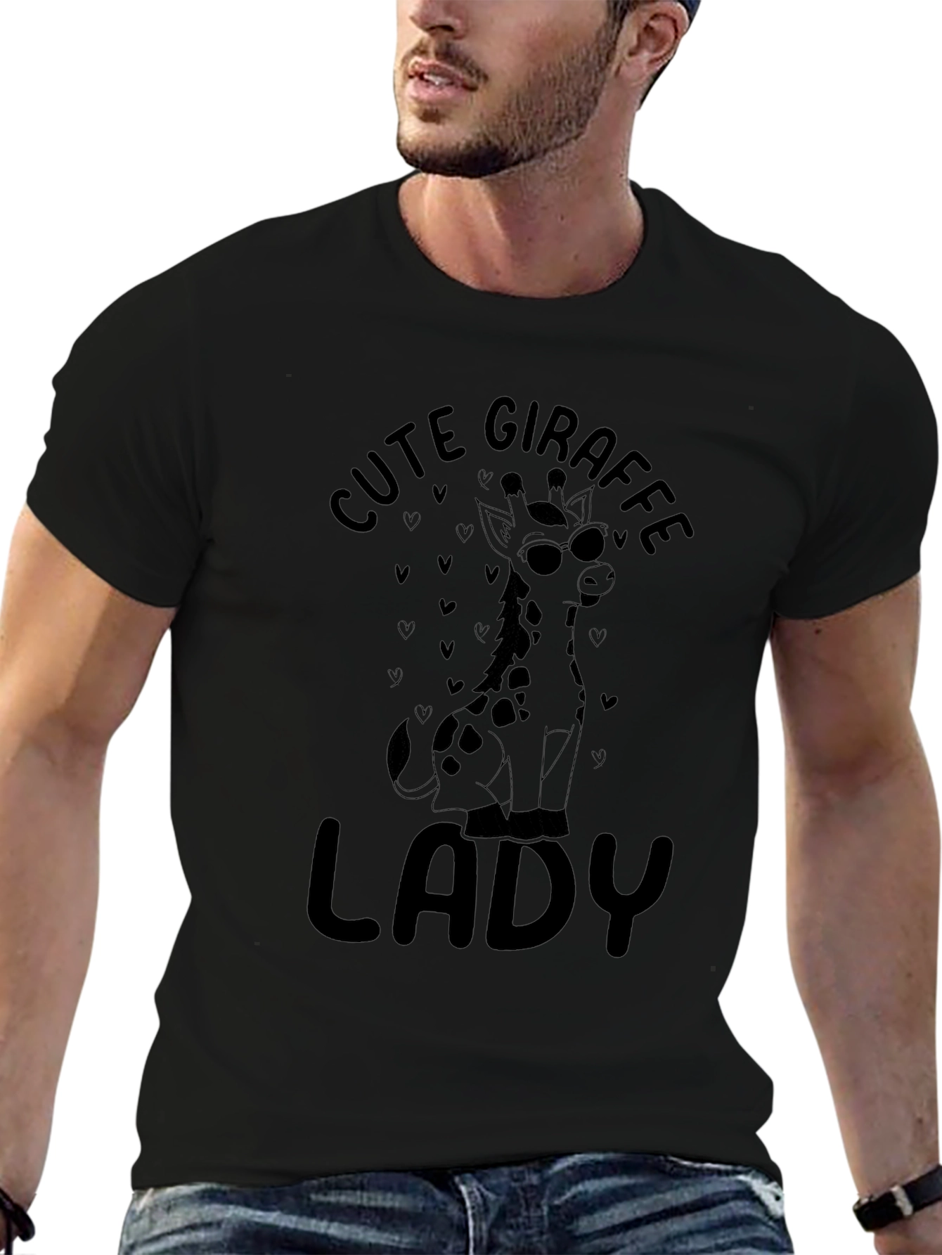 Cute Giraffe Lady Black T-Shirt
