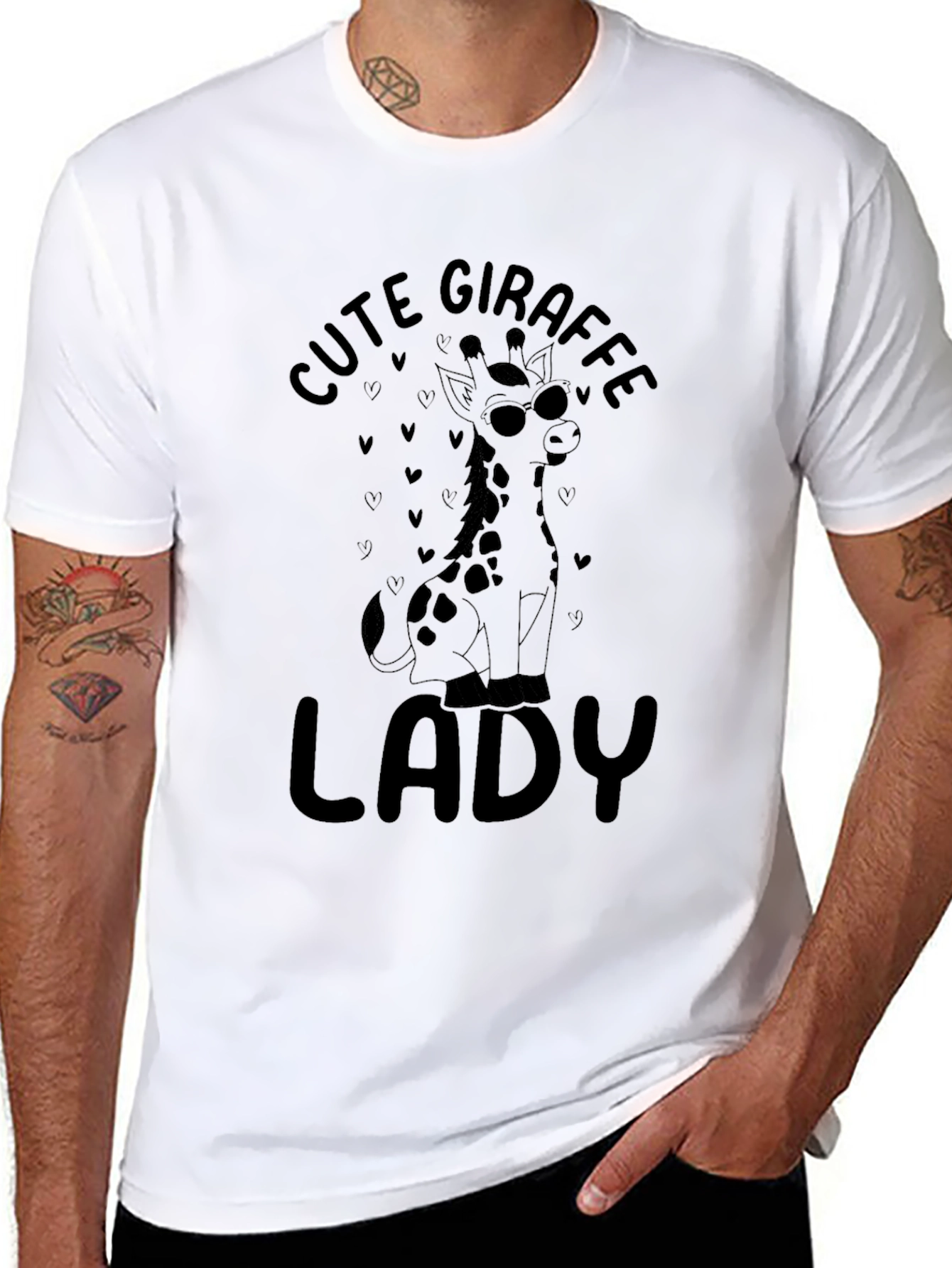 Cute Giraffe Lady Black T-Shirt