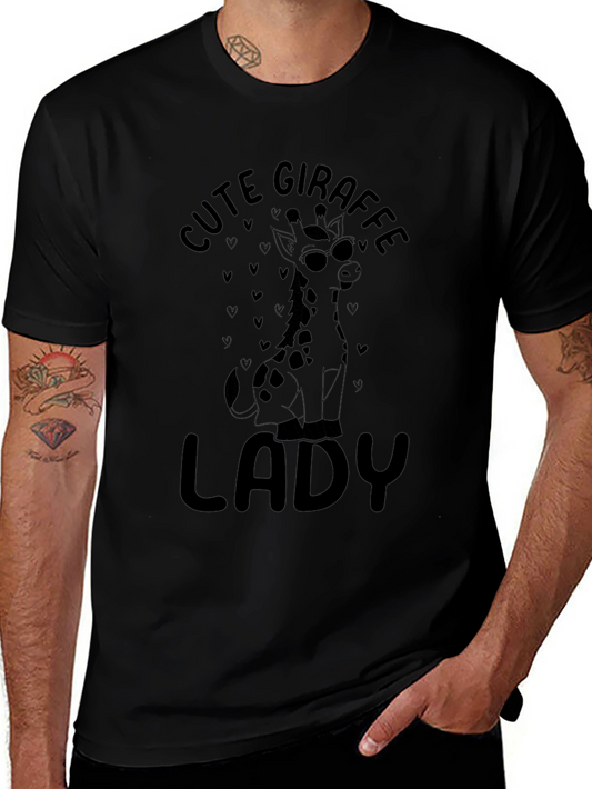 Cute Giraffe Lady Black T-Shirt