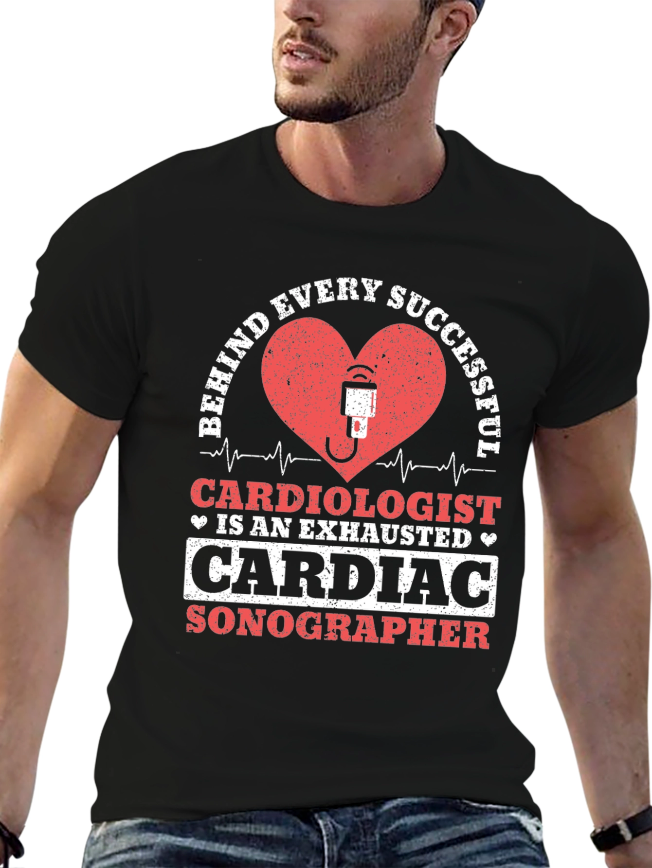 Cardiac Sonographer T-Shirt - Exhausted Cardiologist Design