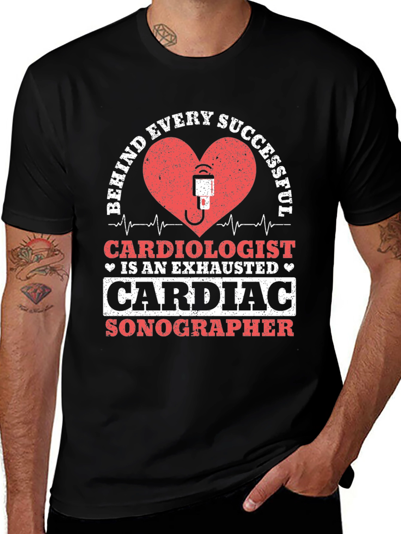 Cardiac Sonographer T-Shirt - Exhausted Cardiologist Design