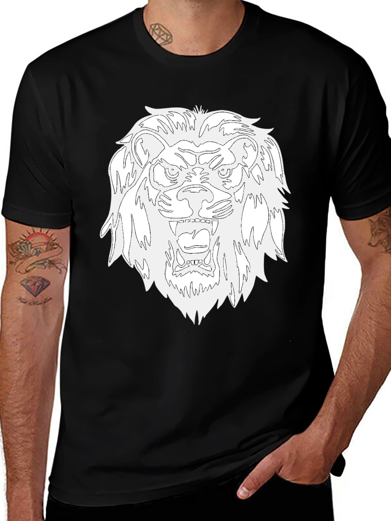 Black T-Shirt with Bold Lion Graphic