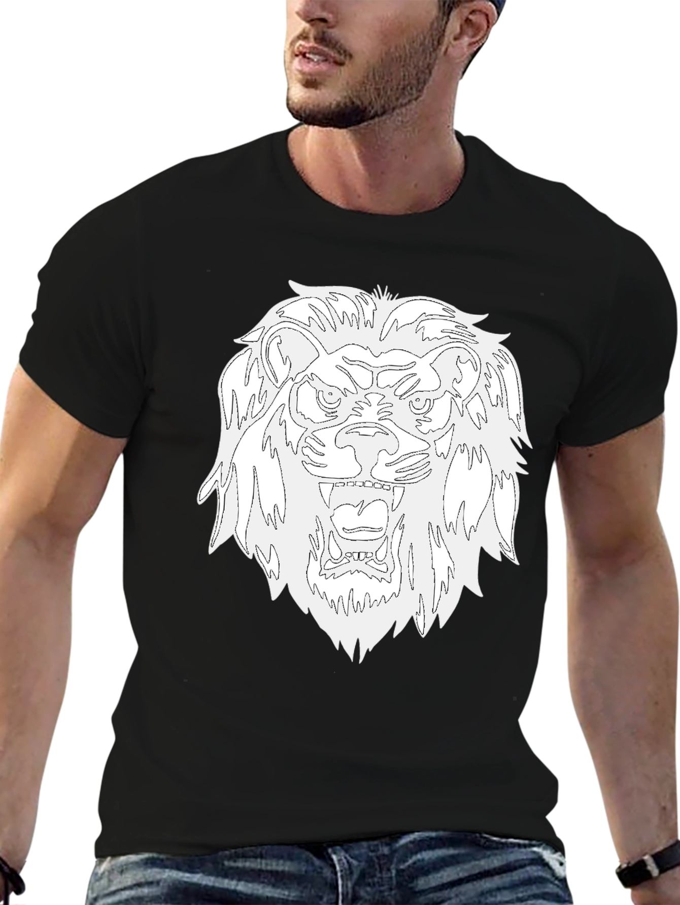 Black T-Shirt with Bold Lion Graphic