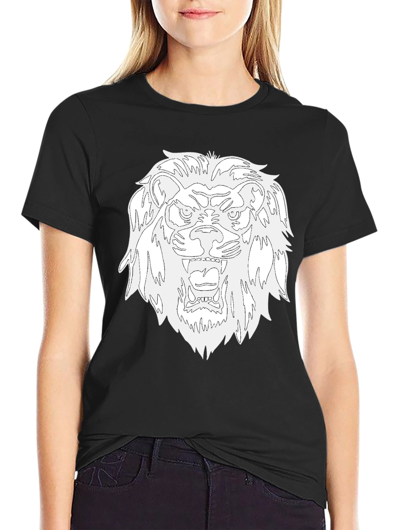 Black T-Shirt with Bold Lion Graphic