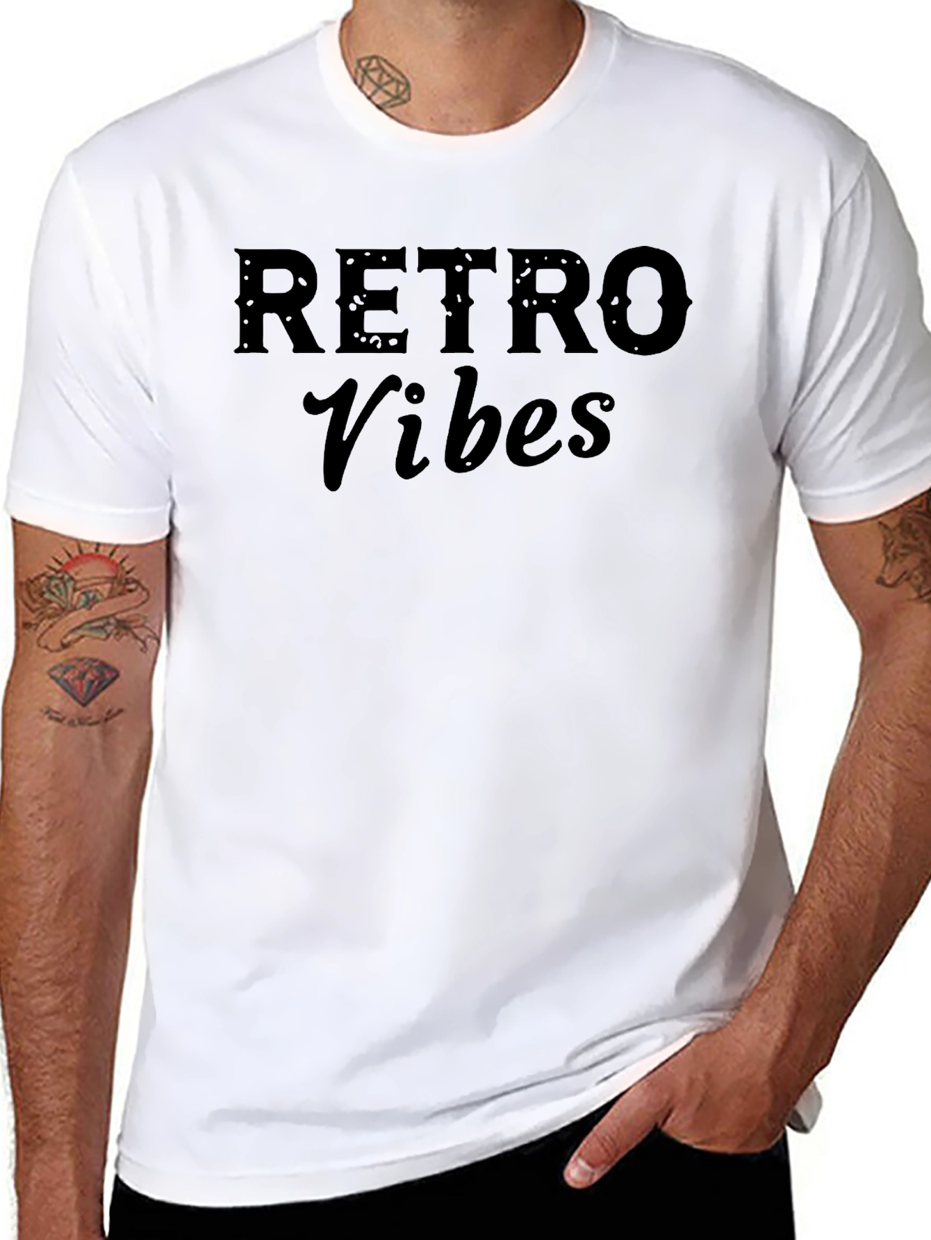 Retro Vibes Graphic Tee - Black Cotton Casual T-Shirt