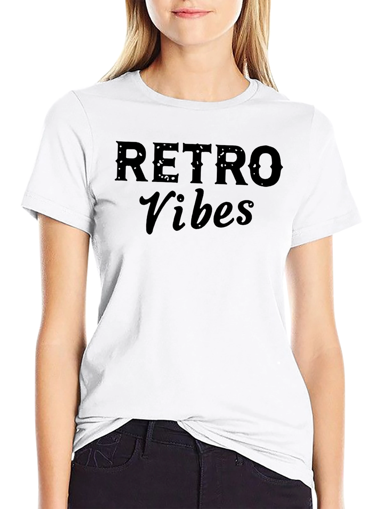 Retro Vibes Graphic Tee - Black Cotton Casual T-Shirt