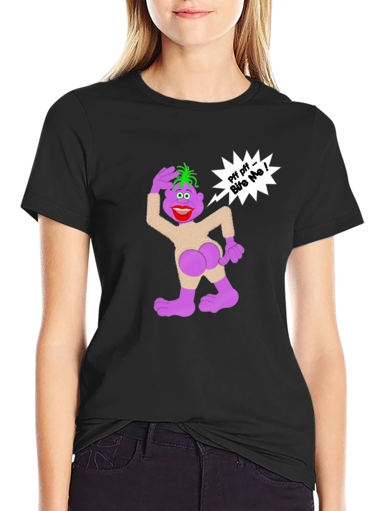 Humorous Cartoon Graphic T-Shirt - Bite Me!