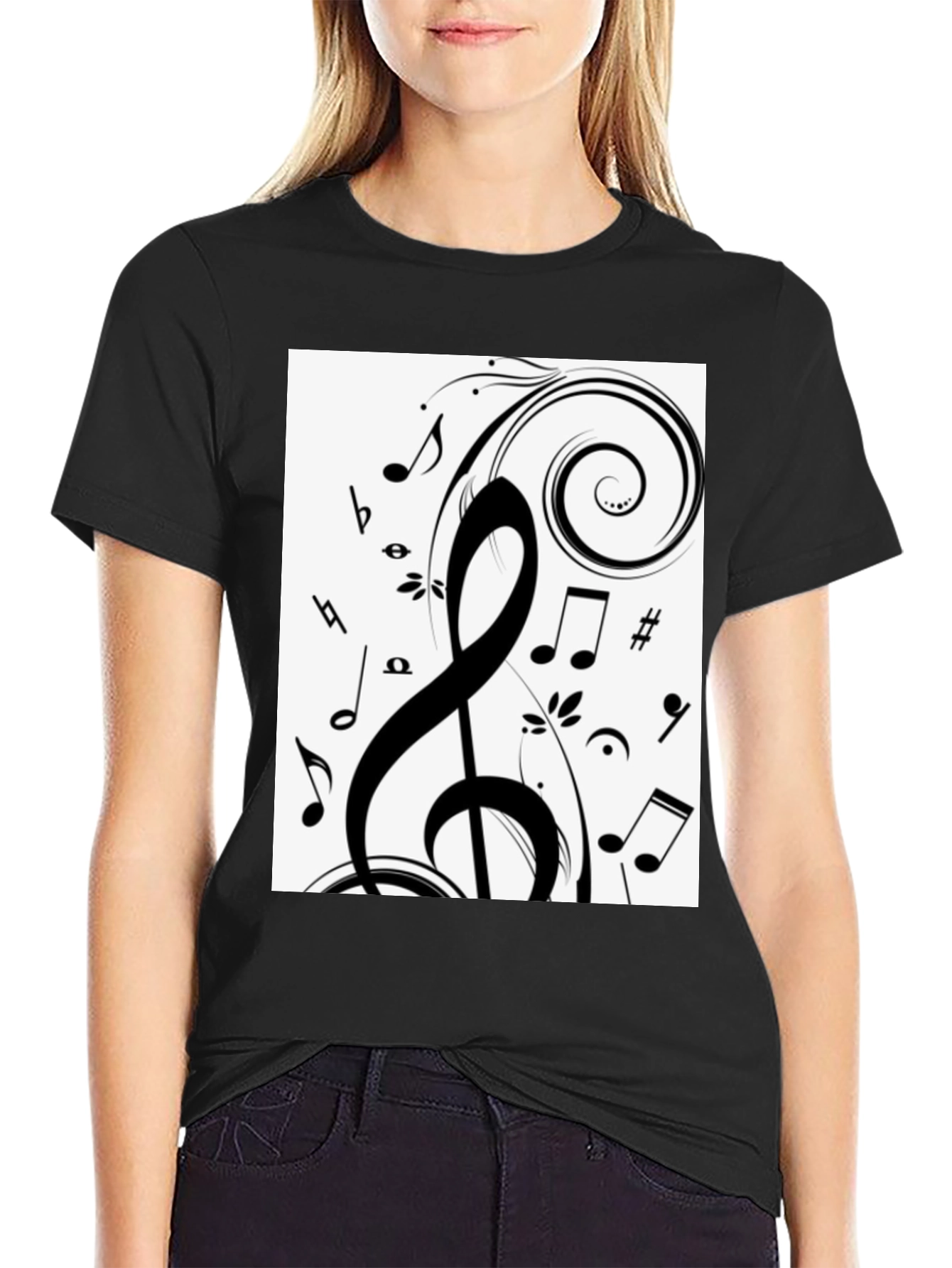 Musical Notes Black Graphic Tee