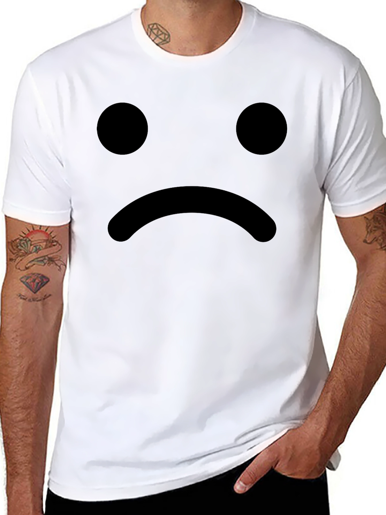 Sad Face Graphic Tee - Black Cotton Comfort