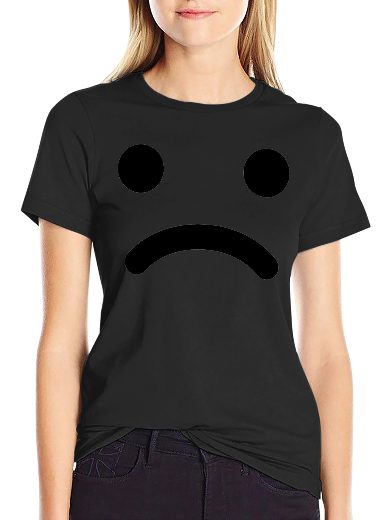 Sad Face Graphic Tee - Black Cotton Comfort