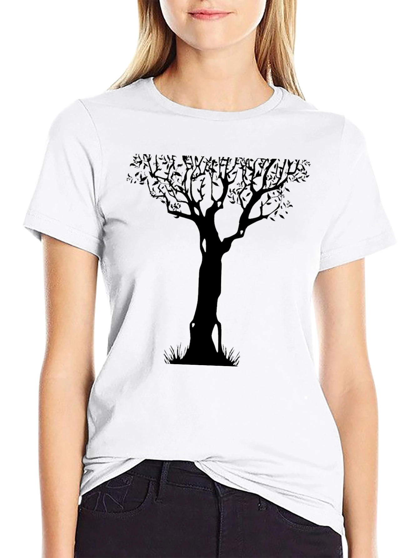 Silhouette Tree Graphic Tee - Black Cotton Shirt
