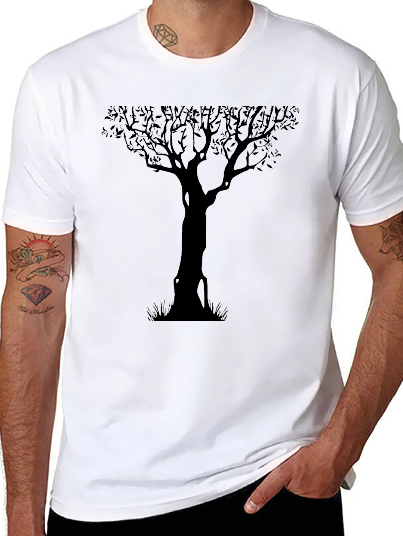 Silhouette Tree Graphic Tee - Black Cotton Shirt
