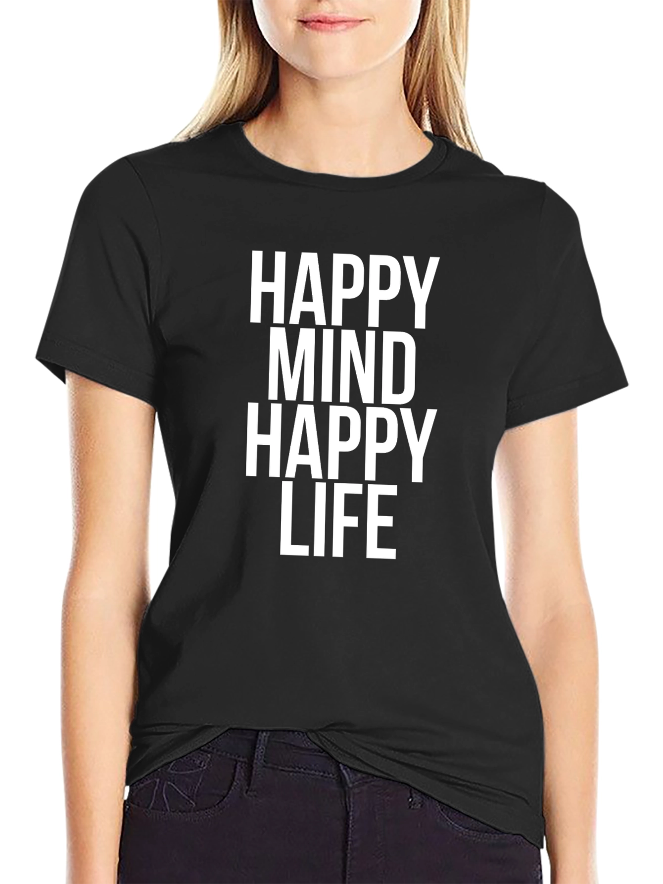 Happy Mind Happy Life Graphic Tee - Black