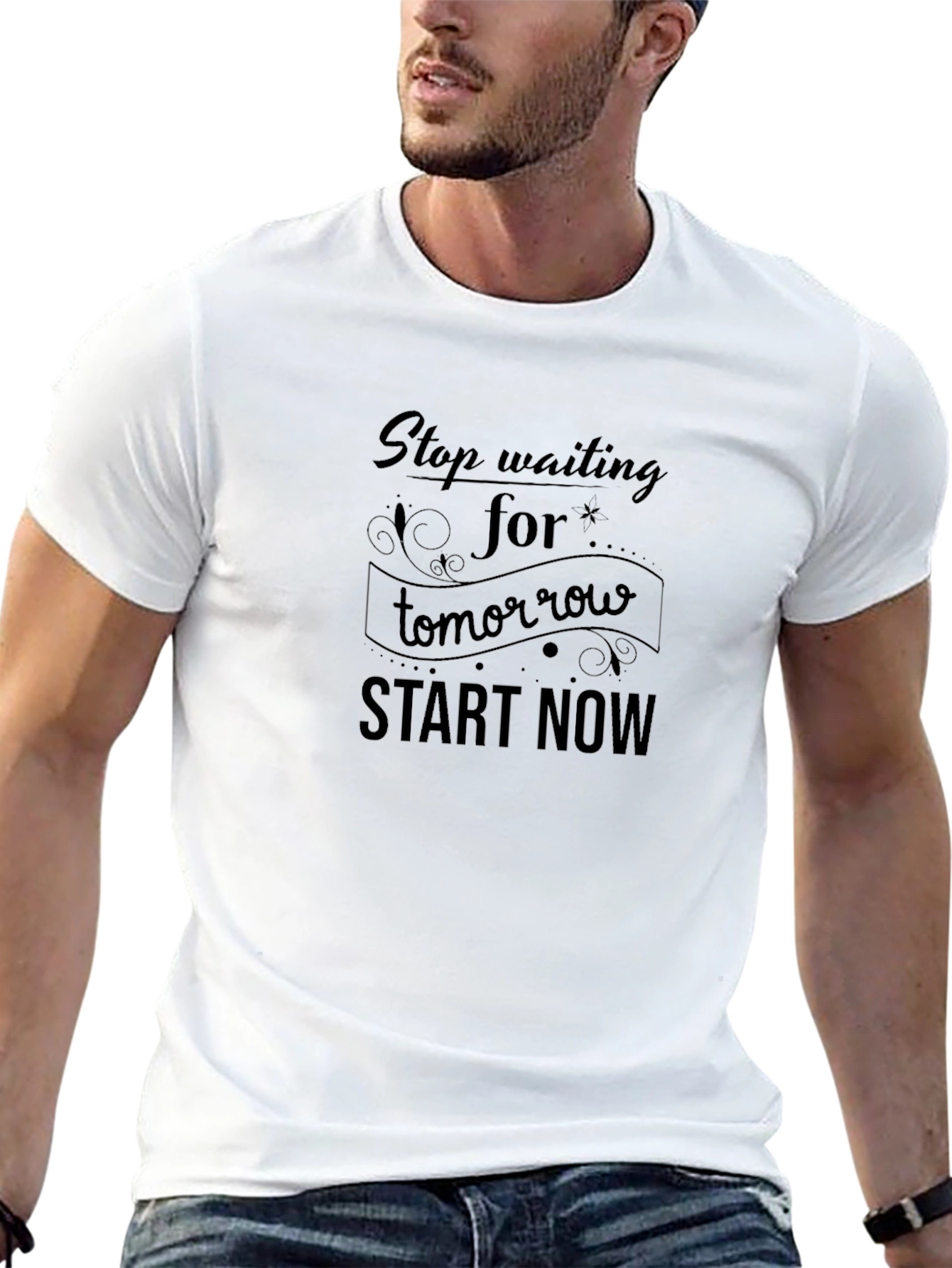 Motivational Black T-Shirt - Stop Waiting Start Now
