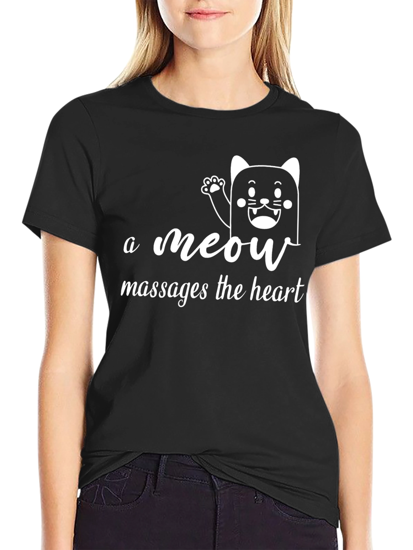 A Meow Massages The Heart Black T-Shirt