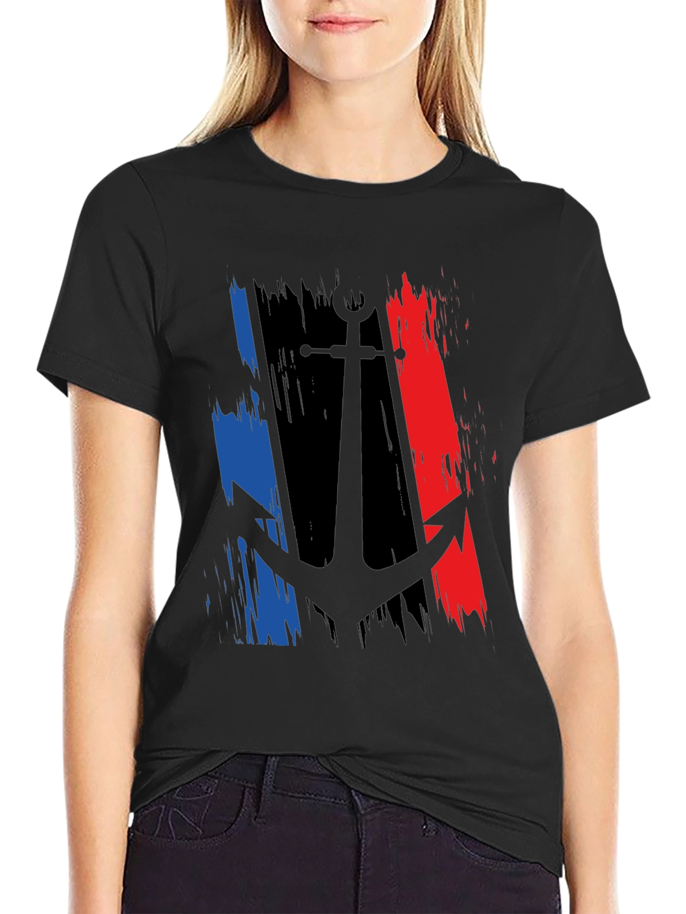 Anchor France Flag Graphic Black T-Shirt