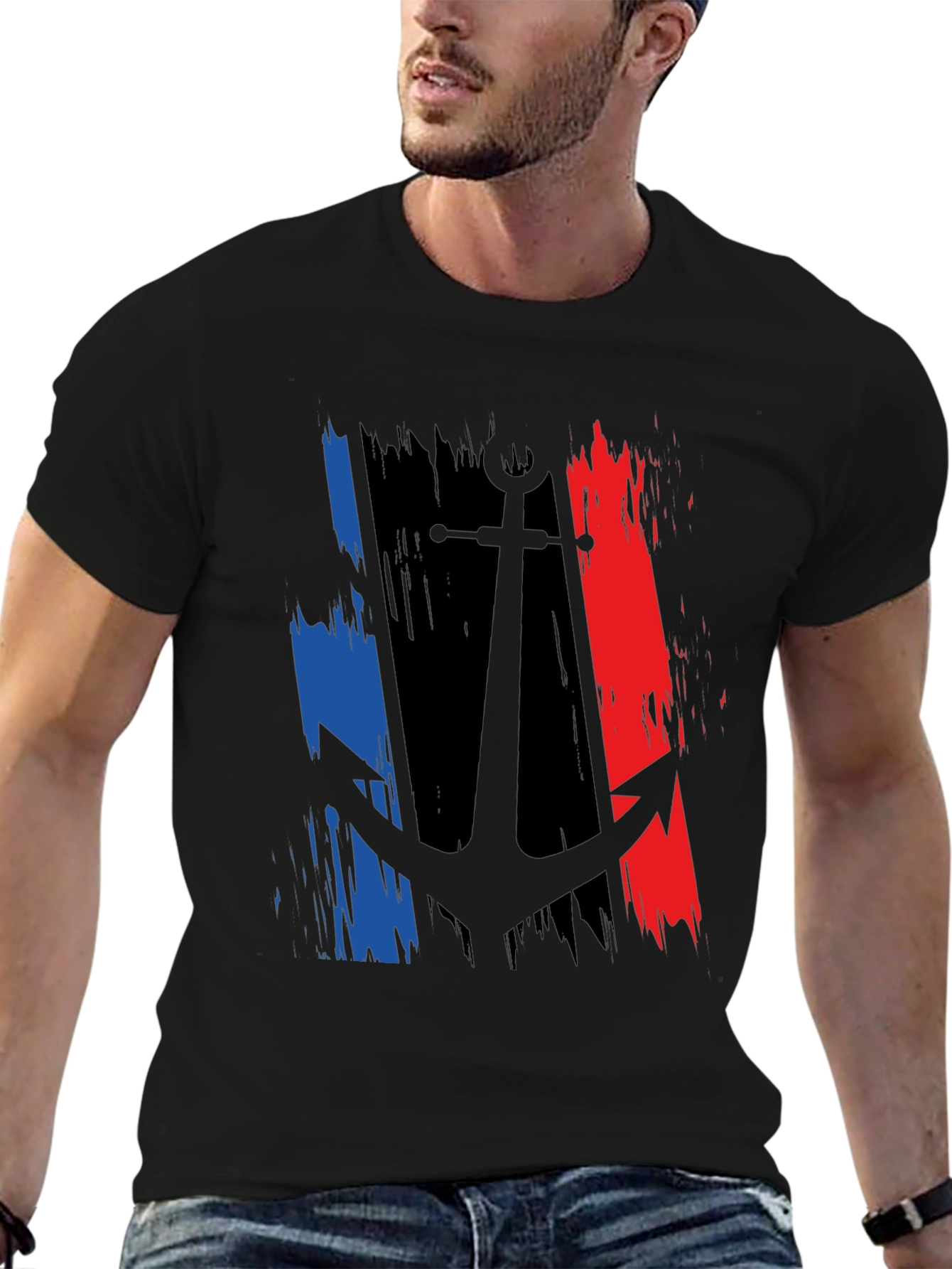 Anchor France Flag Graphic Black T-Shirt