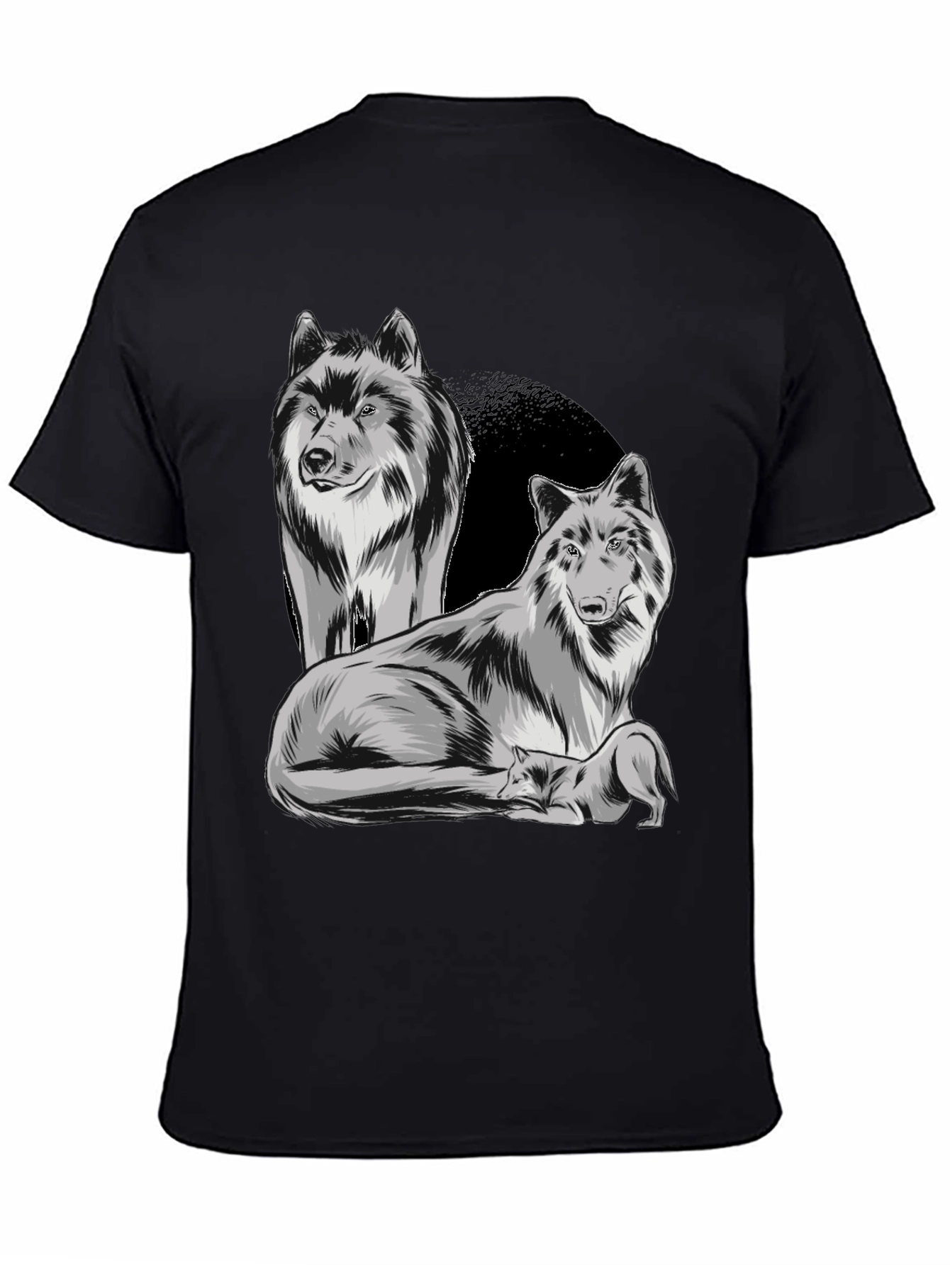 Wolf Pack Graphic Tee - Black Cotton Blend T-Shirt