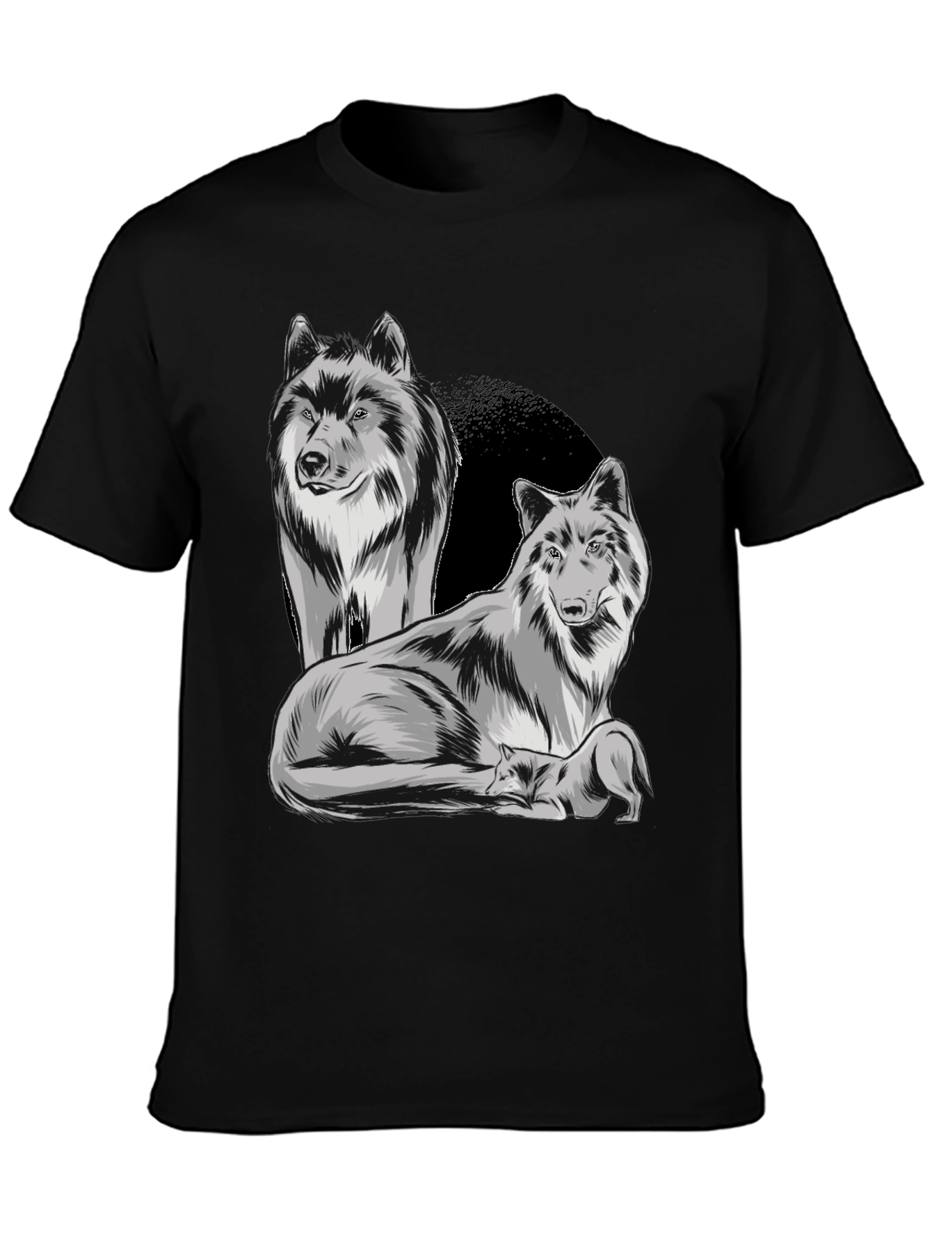 Wolf Pack Graphic Tee - Black Cotton Blend T-Shirt