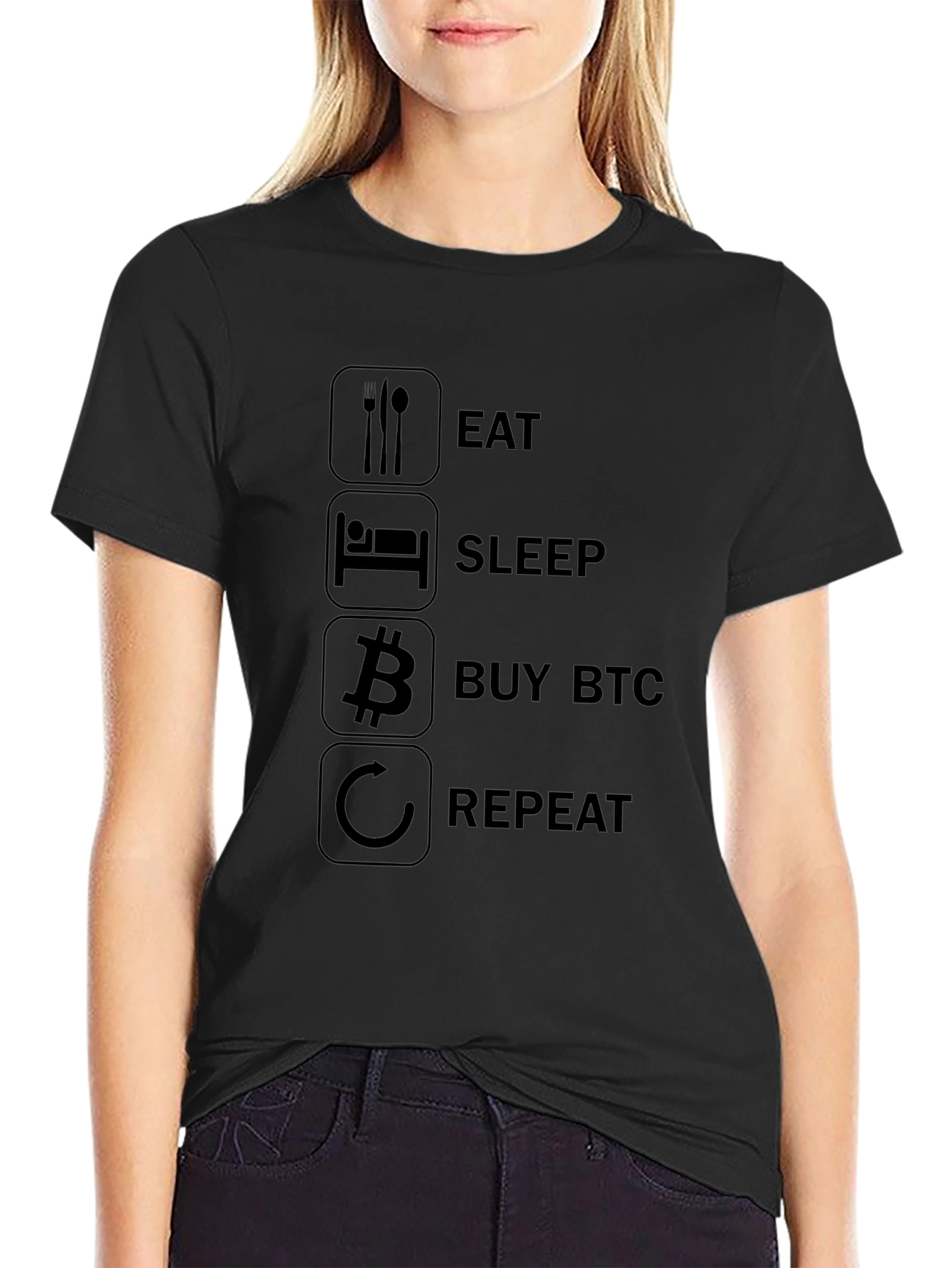Eat Sleep Buy BTC Repeat Black T-Shirt