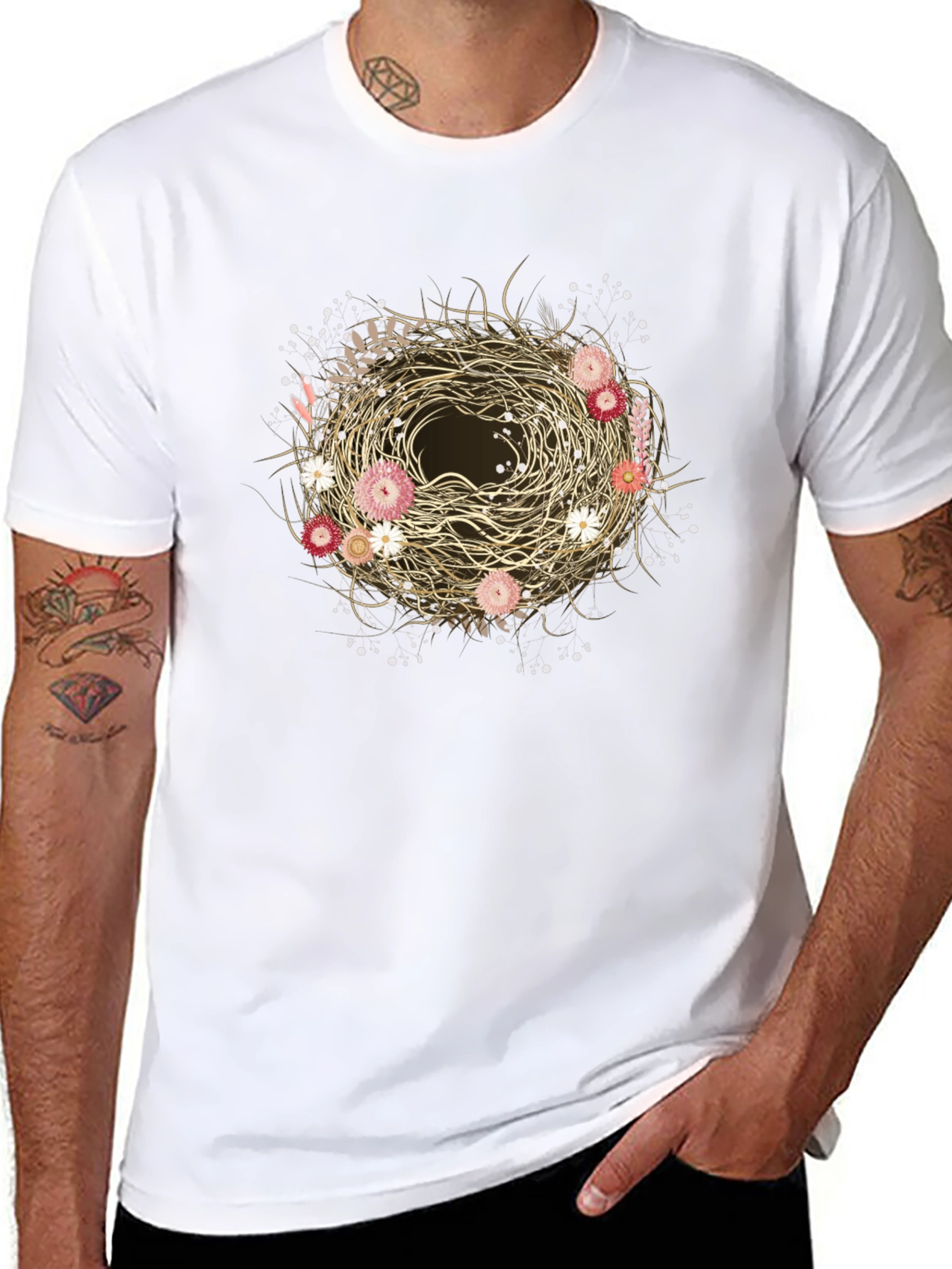 Floral Nest Graphic Tee - Unique Design