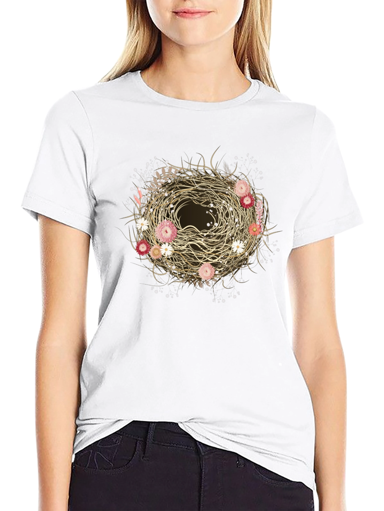 Floral Nest Graphic Tee - Unique Design