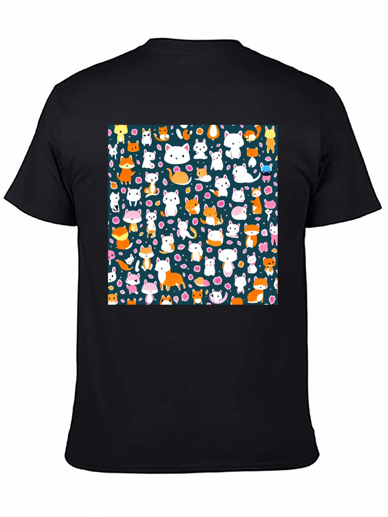 Animal Print T-Shirt - Cute Cats & Foxes