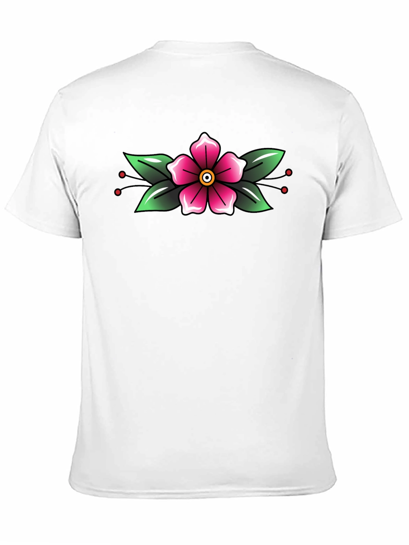 Black T-Shirt with Floral Tattoo Style Design