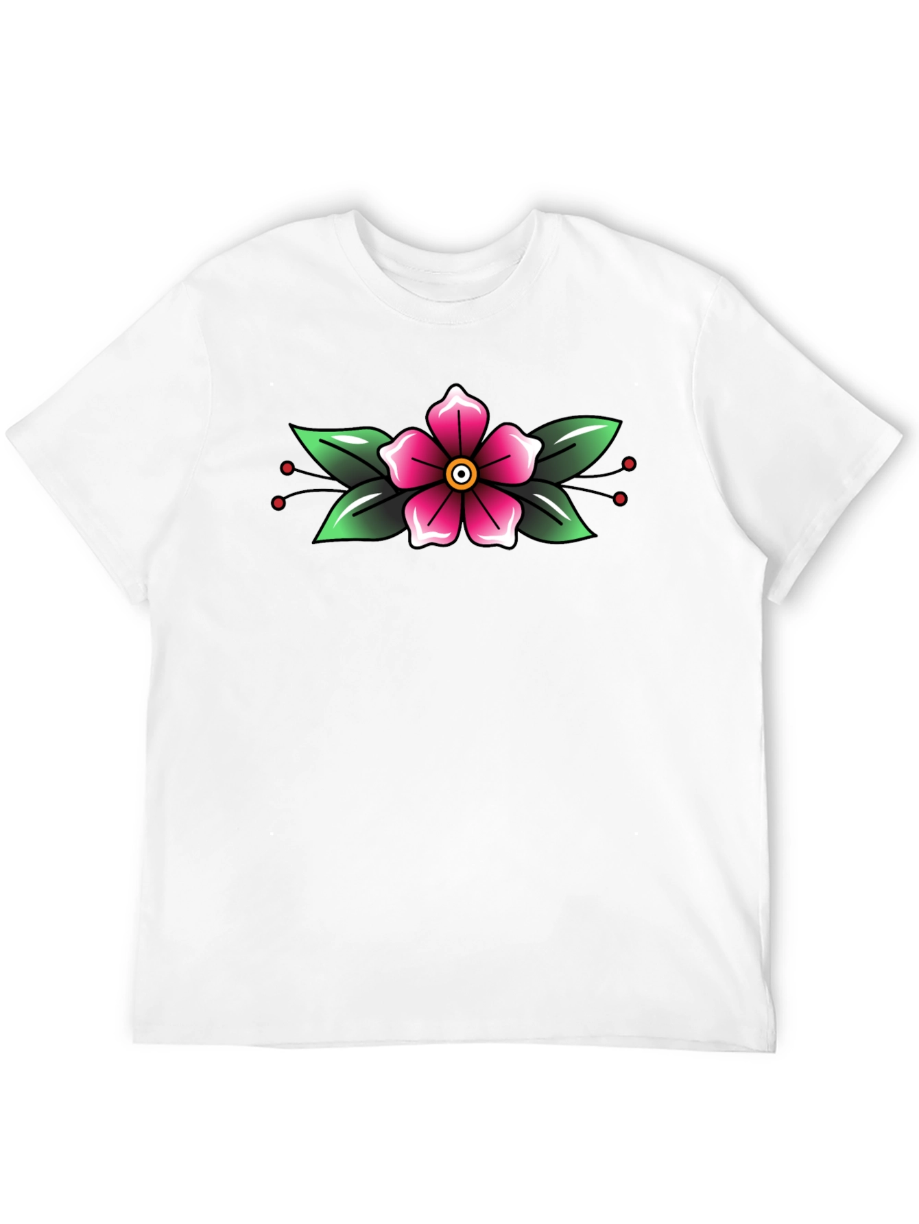 Black T-Shirt with Floral Tattoo Style Design