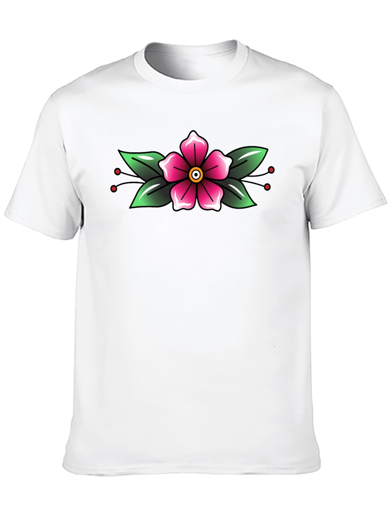 Black T-Shirt with Floral Tattoo Style Design