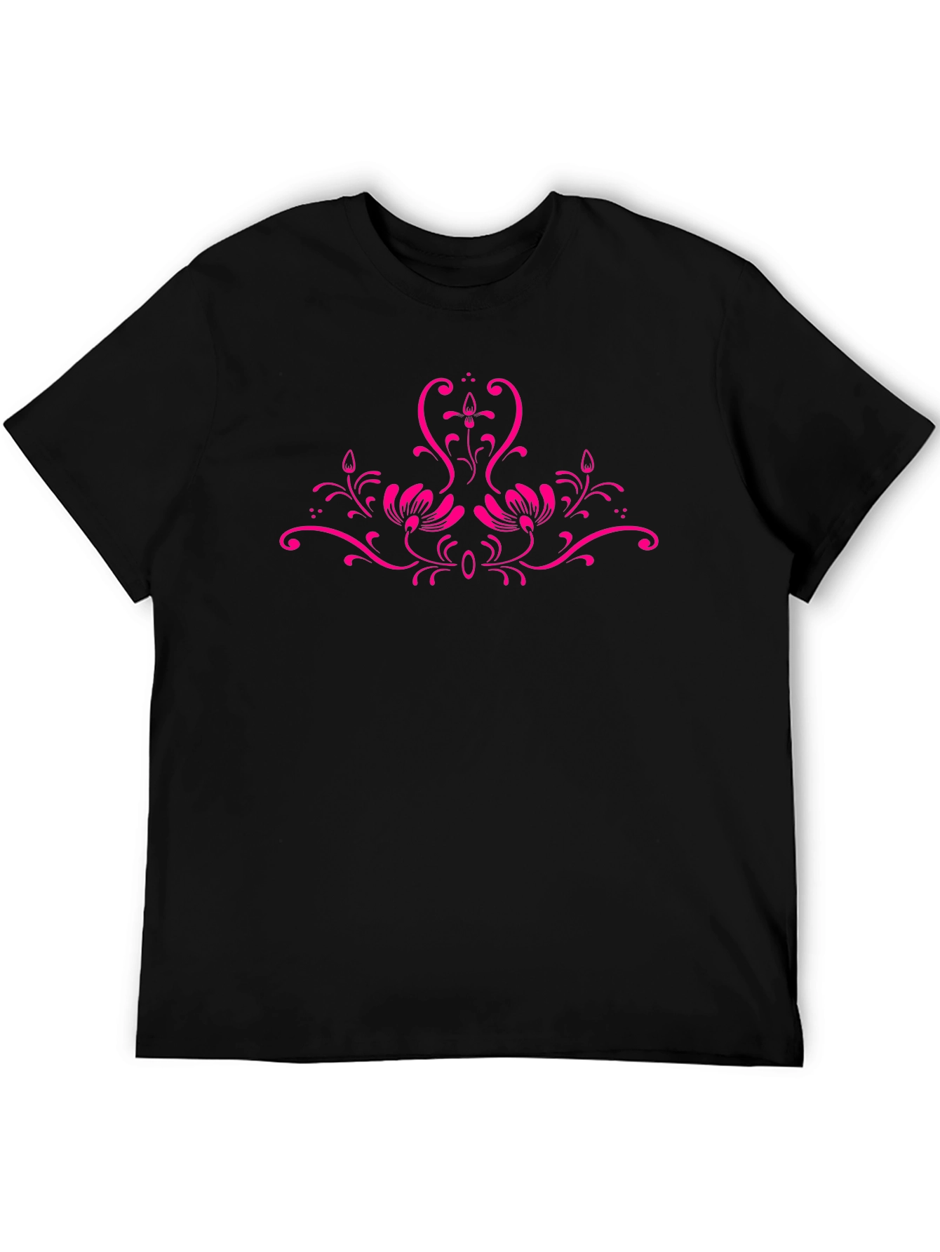 Black Tee with Floral Pink Design