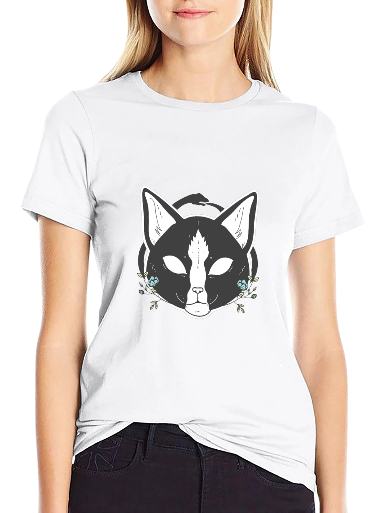 Mystic Cat Graphic Tee - Black Cotton T-Shirt