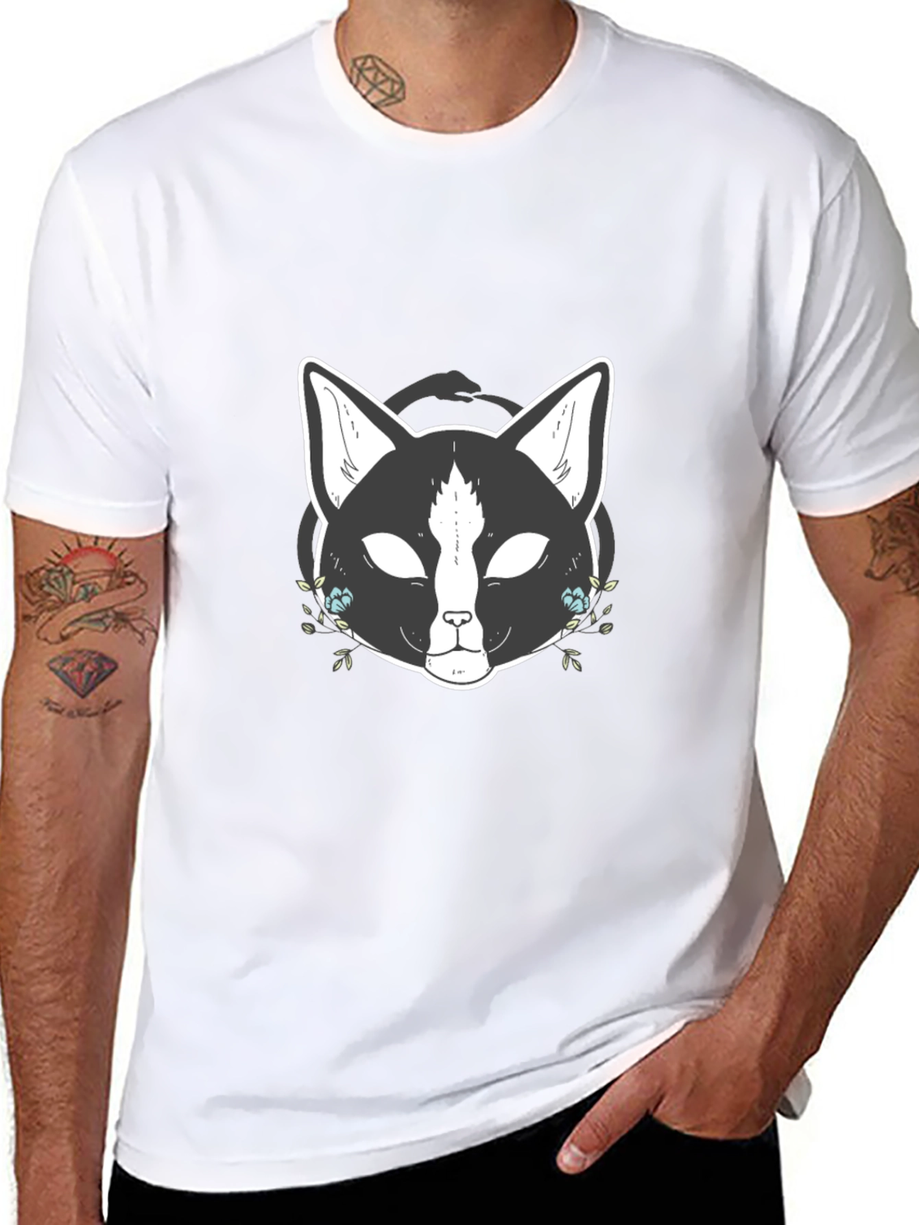 Mystic Cat Graphic Tee - Black Cotton T-Shirt