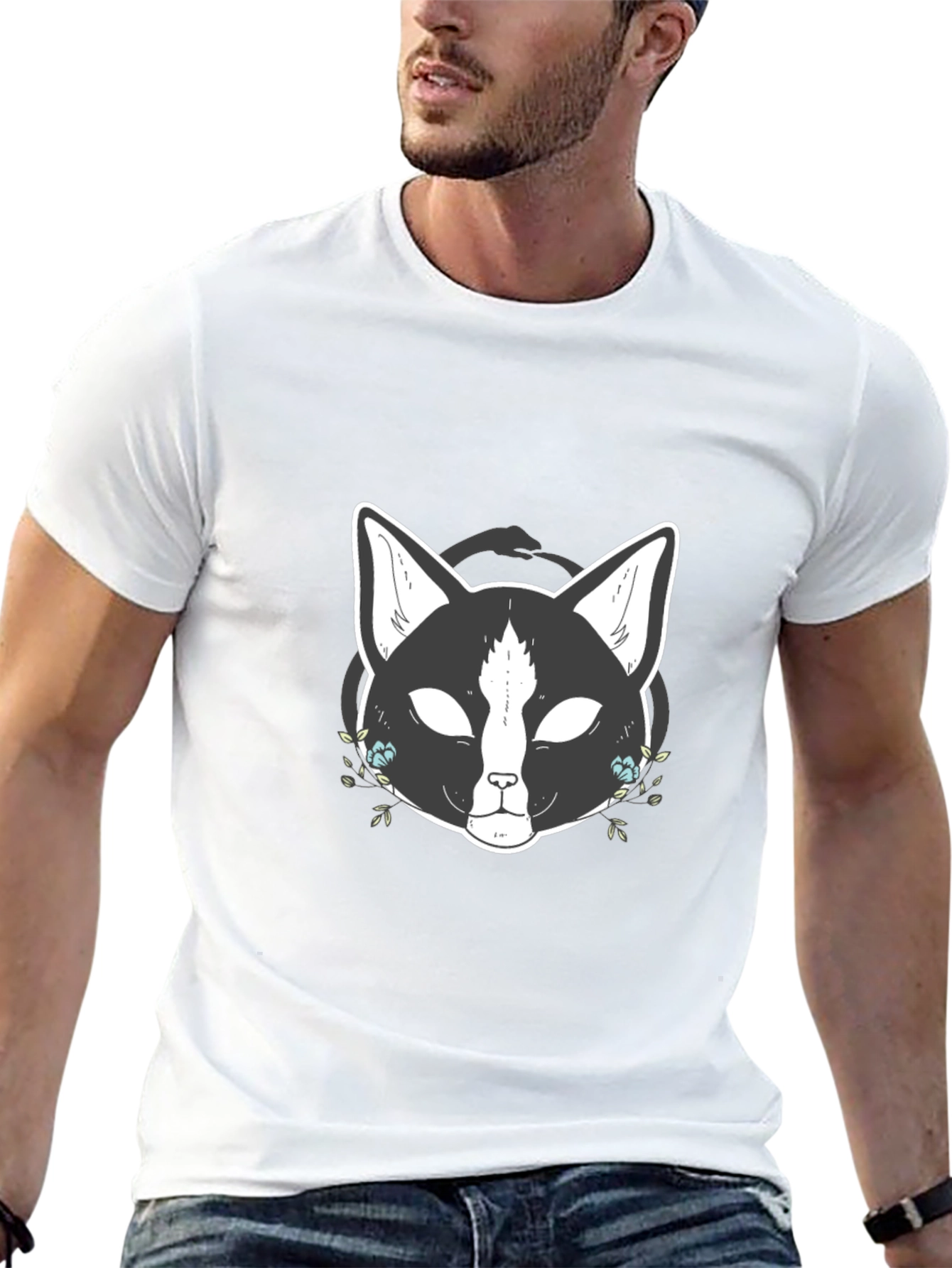 Mystic Cat Graphic Tee - Black Cotton T-Shirt