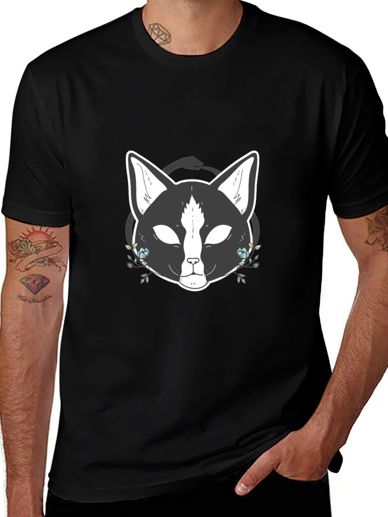 Mystic Cat Graphic Tee - Black Cotton T-Shirt