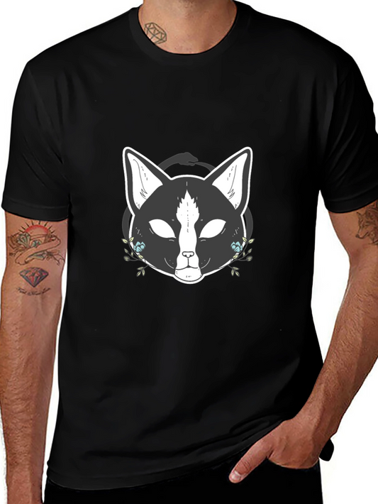 Mystic Cat Graphic Tee - Black Cotton T-Shirt