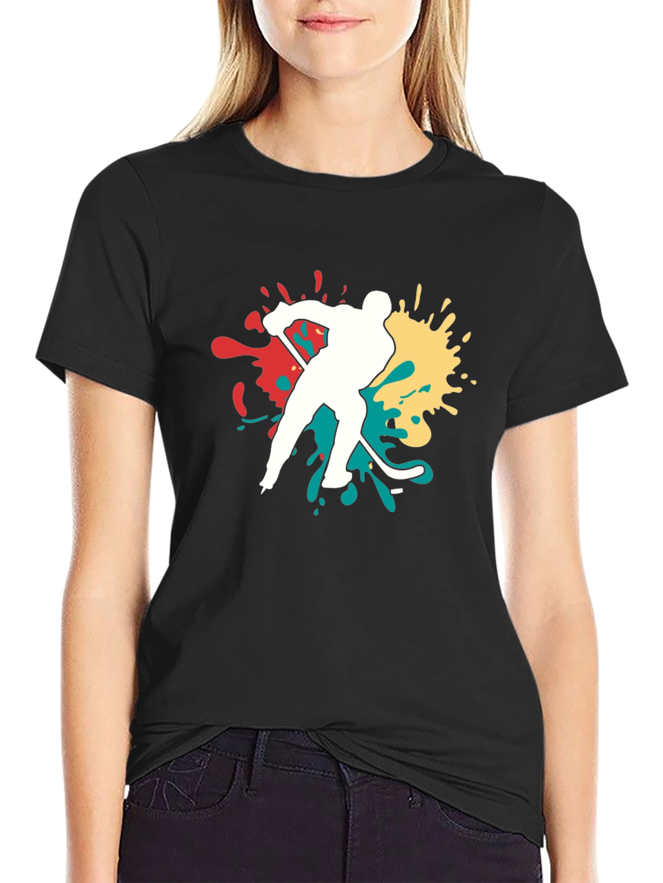 Hockey Player Graphic Tee - Bold Splash Design