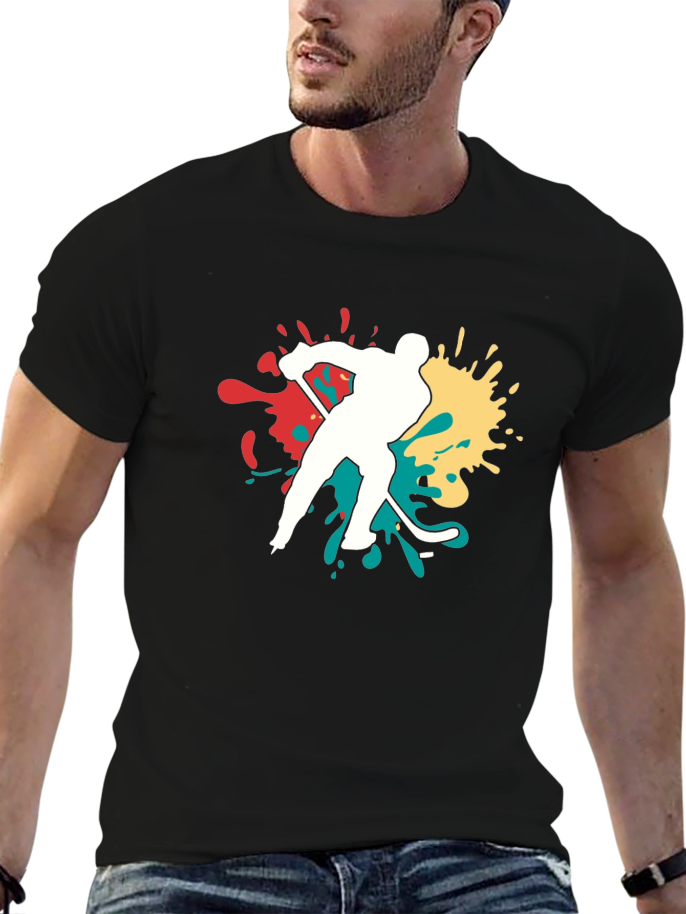 Hockey Player Graphic Tee - Bold Splash Design