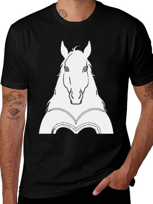 Horse Head Graphic Tee - Black Cotton Blend Shirt