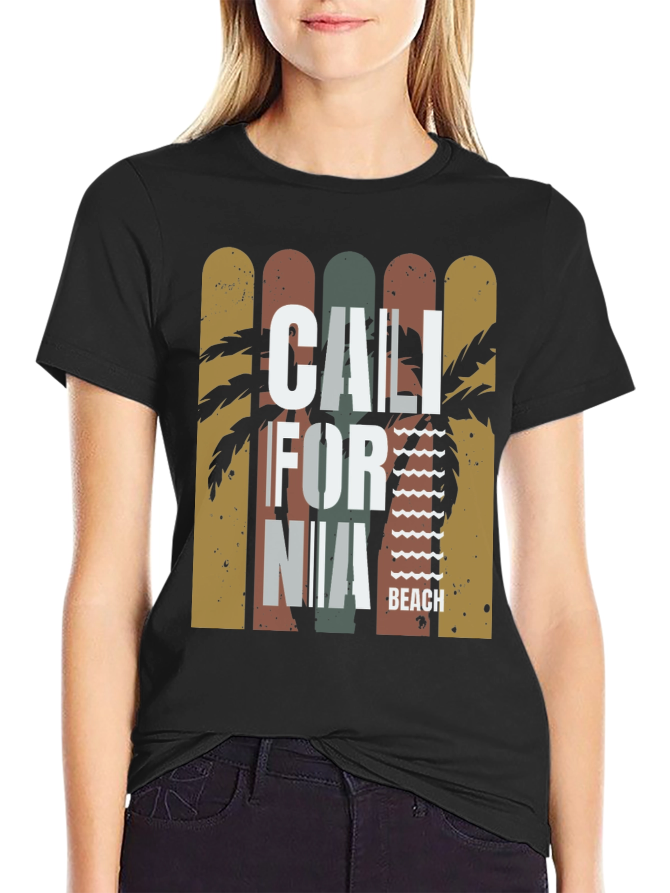 California Beach Black Graphic T-Shirt