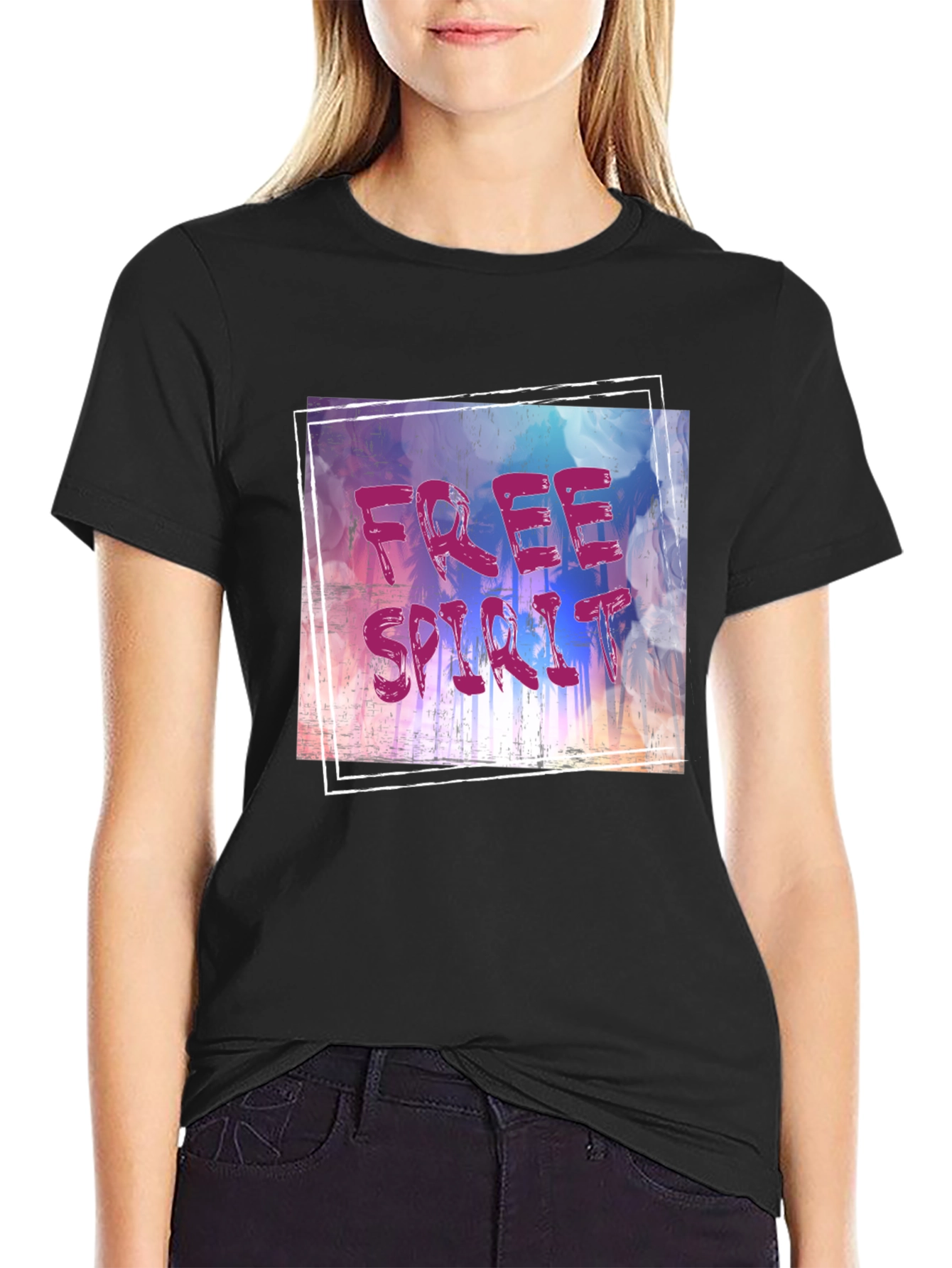 Free Spirit Graphic Tee - Black Cotton Blend