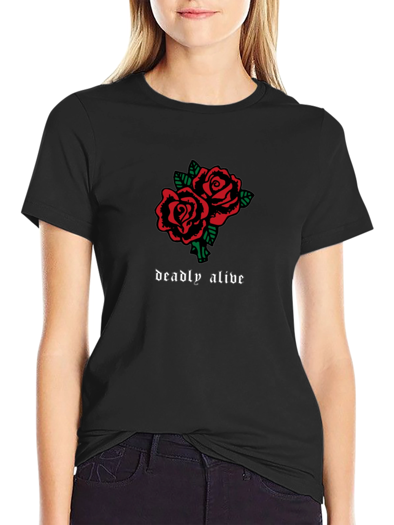Deadly Alive Roses Graphic T-Shirt - Black
