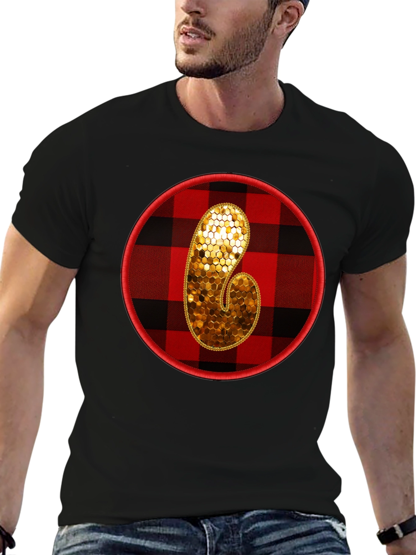 Plaid Initial T-Shirt