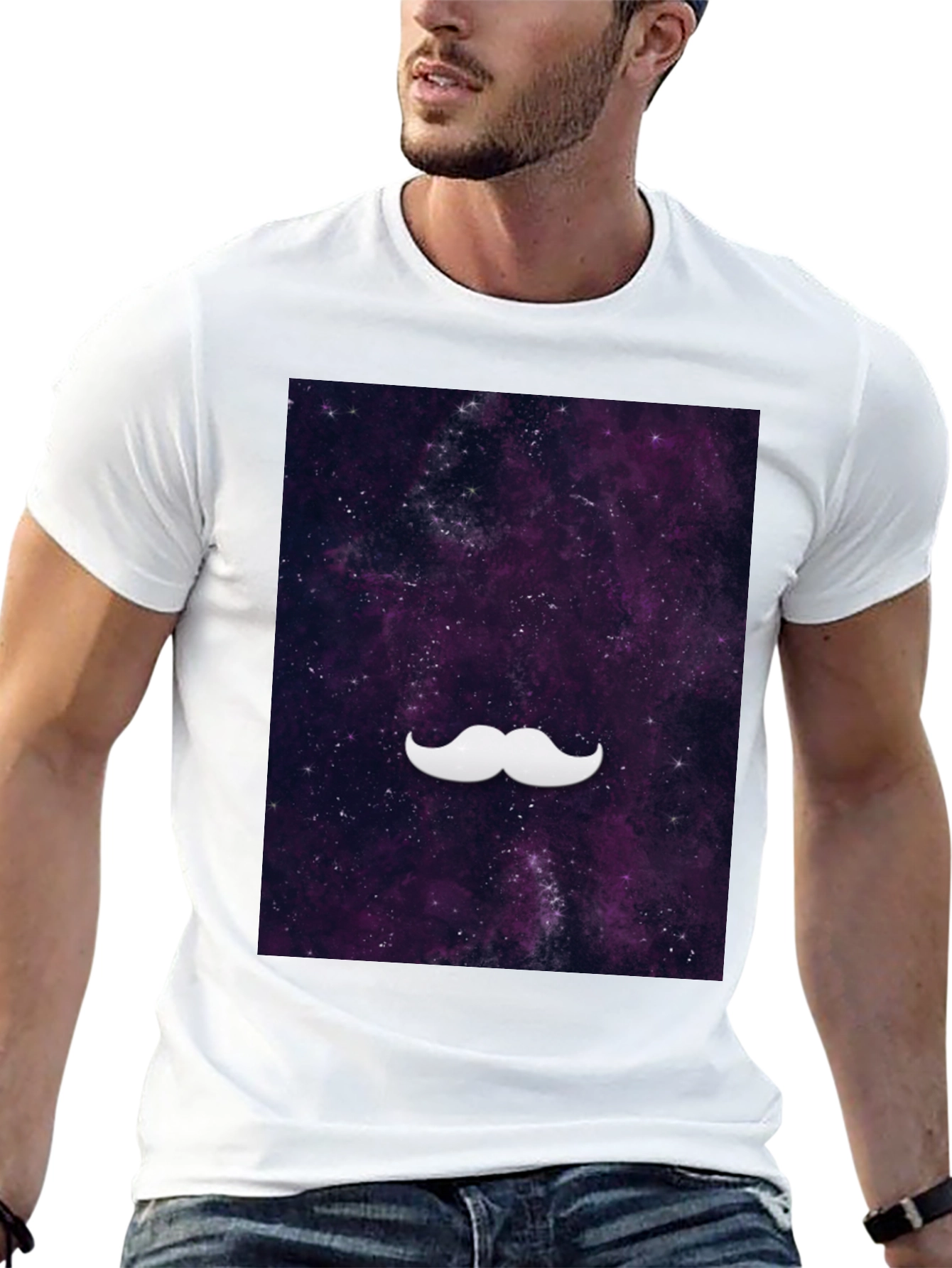 Galaxy Mustache Graphic Tee - Stylish Black Cotton T-Shirt
