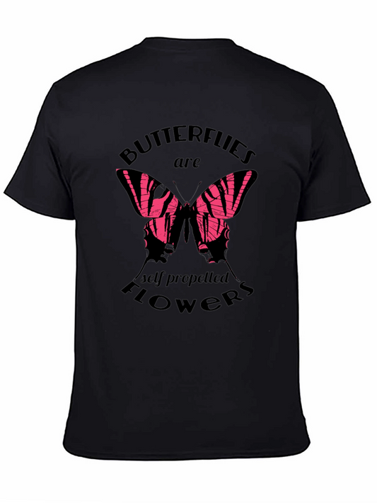 Butterfly Flowers Graphic T-Shirt - Trendy Black Tee