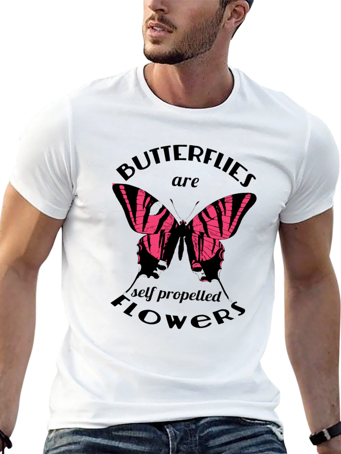 Butterfly Flowers Graphic T-Shirt - Trendy Black Tee