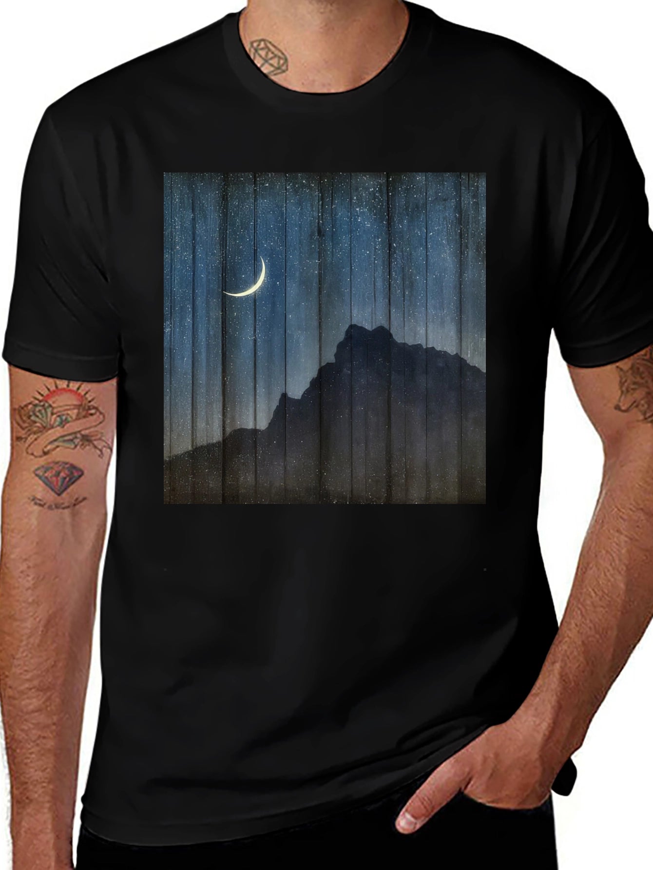 Mountain Moon Graphic Tee - Black Cotton T-Shirt