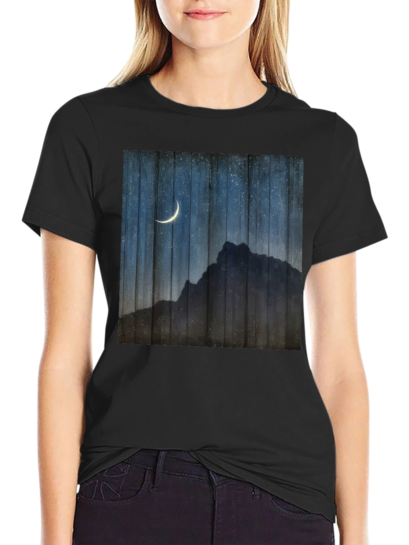 Mountain Moon Graphic Tee - Black Cotton T-Shirt
