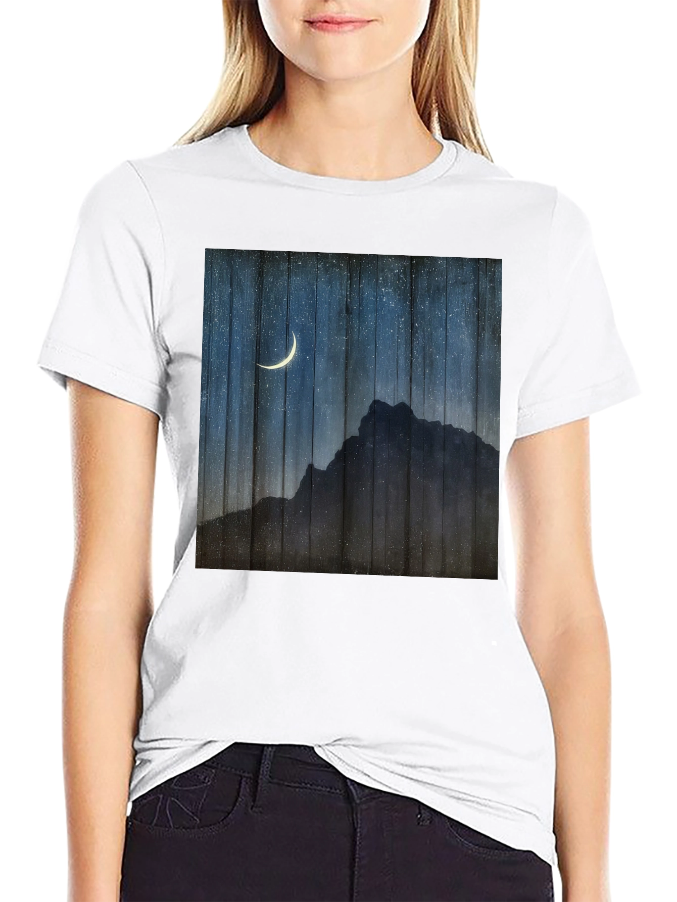 Mountain Moon Graphic Tee - Black Cotton T-Shirt